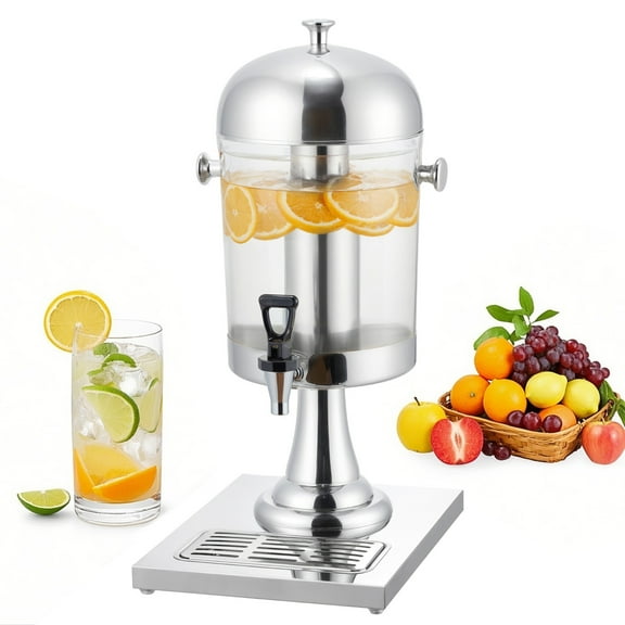 KFFKFF 2.1 Gallon Beverage Dispenser with Spigot, Stainless Steel and Plastic Drink Container for Parties, Includes Ice Chamber and Tray, Ideal for Serving Iced Tea, Lemonade, and Juice at Events