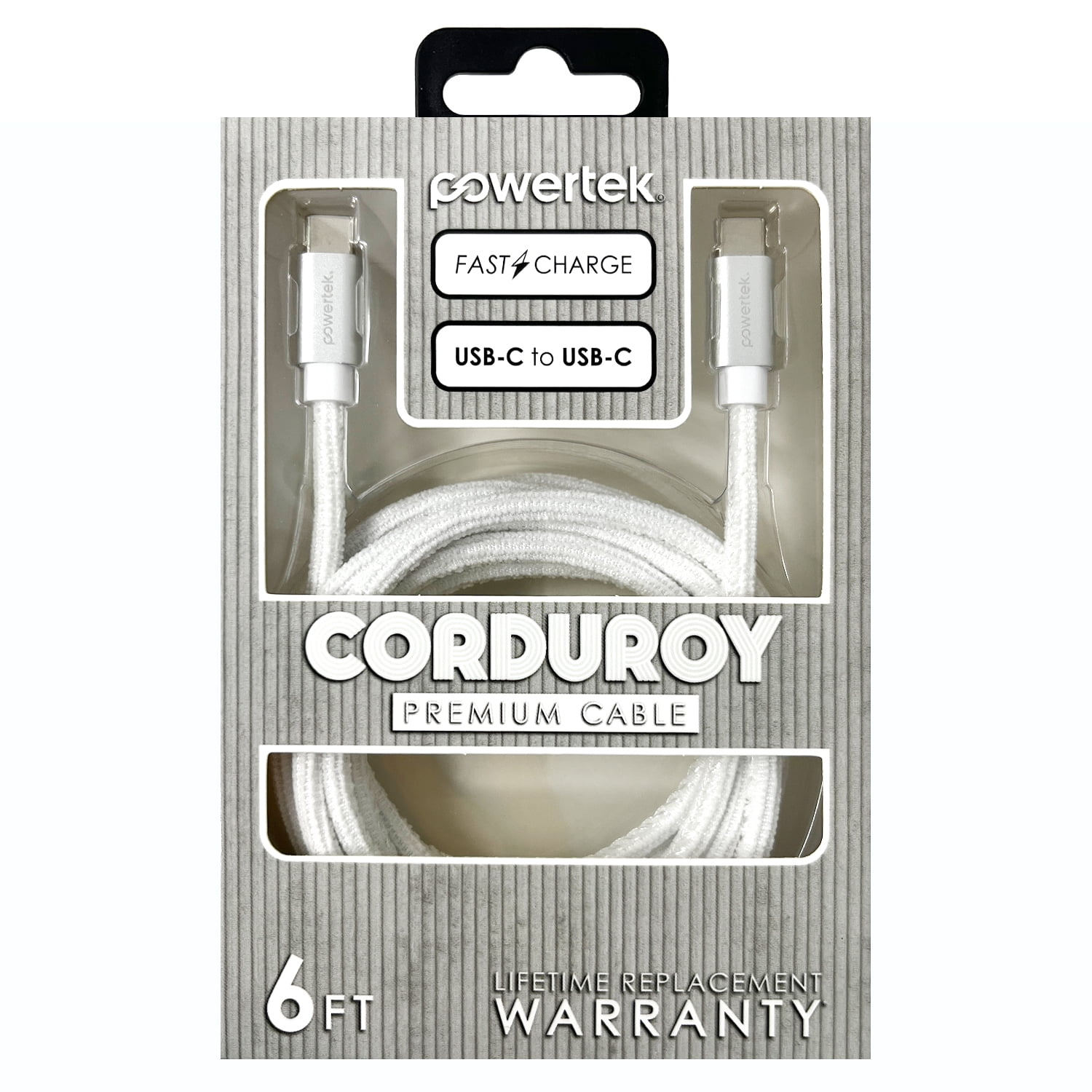 Liquipel Powertek Corduroy USB-C to USB-C - White