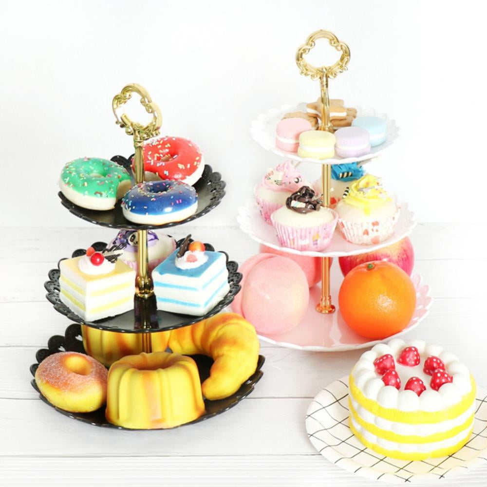 Round Cupcake Stand Fruit Dessert Plate Tray for Wedding Birthday Party Baby Shower Christmas Black 3-Piece Cake Stand Set