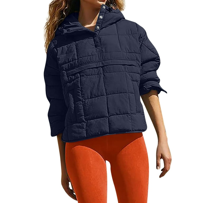 SKSloeg Womens Puffer Jackets Quilted Pullover Puffer Jacket Long Sleeve  Oversized Lightweight Warm Hooded Padded Coats Outwear Sky Blue 2XL 