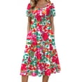 thumbnail image 3 of Fantaslook Summer Dresses for Women Casual Short Sleeve Pleated Dress Flowy Floral Dress with Pockets Flare Midi Sundress, 3 of 10