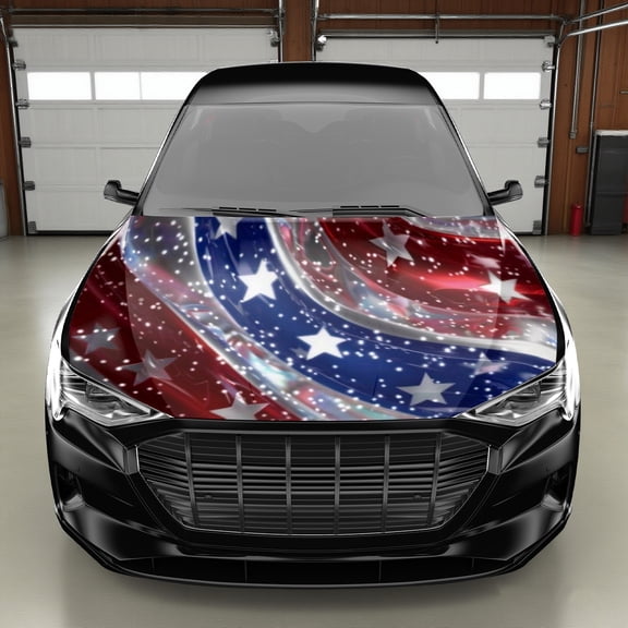 The Shining and Fluttering American Flag Car Hood Wrap Color Vinyl Sticker Truck Graphic Bonnet Auto Accessories Decoration Decal Gift, Car Decal, Auto, Patriotic Design, Fluttering Decal, Car Hood D