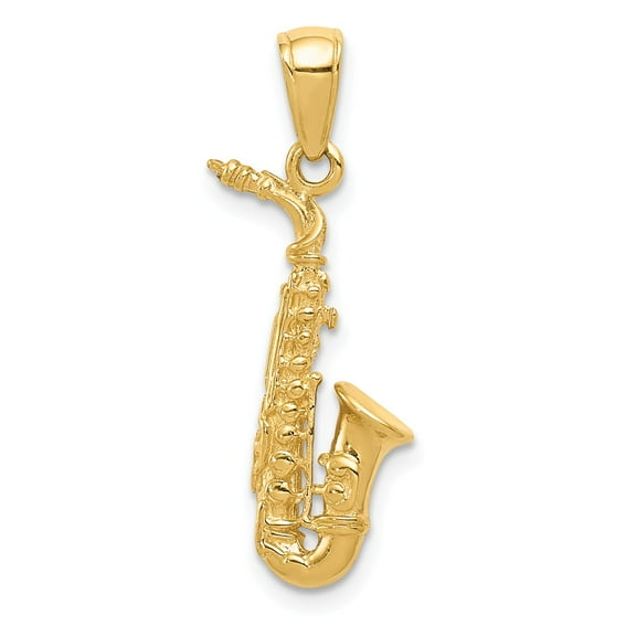 Real 14kt Yellow Gold 3-D Saxophone Pendant; for Adults and Teens; for Women and Men