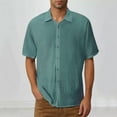thumbnail image 2 of Dagegui Mens Cotton Linen Shirts Solid Casual Loose Fit T-Shirts Short Sleeve Button Down Lapel Shirt Tops Big and Tall Homewear Tees Today Sales Green,M, 2 of 6