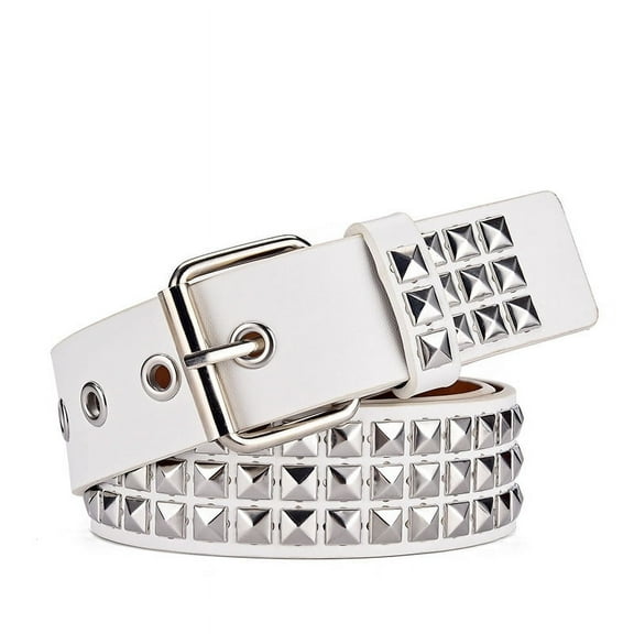 Nvzi Punk Belt, Women's Men's Gothic Pyramid Beaded Jeans Belt (White)