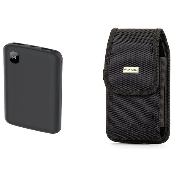 10000mAh Power Bank & Case Belt Clip for iPhone 15 Pro Max - LED Display Backup Battery Portable Charger Slim and Rugged Holster Canvas Cover D7G for iPhone 15 Pro Max (6.7")