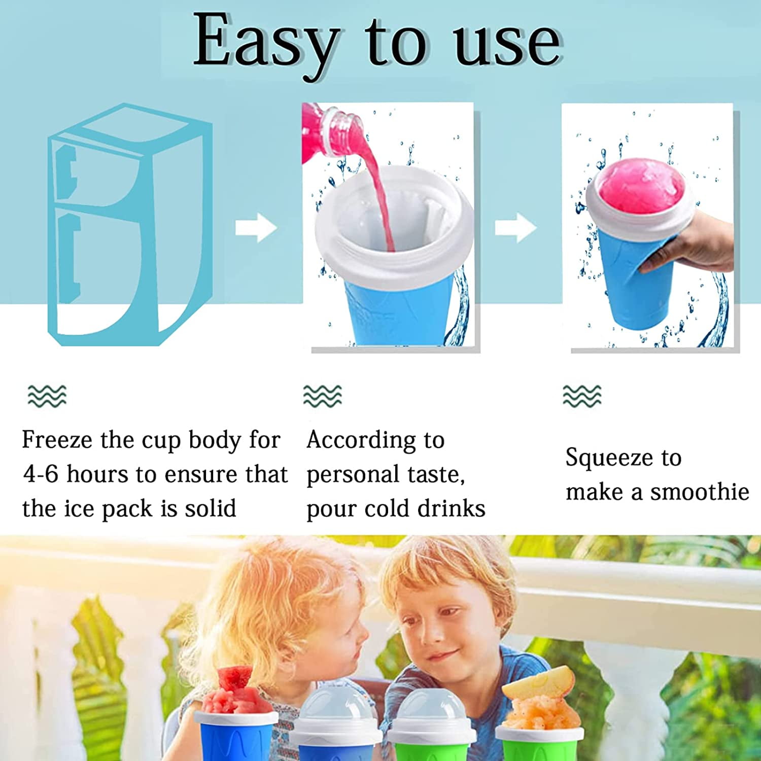 200ml Slushie Maker Cup Magic Quick Frozen Smoothies Cup Squeeze Cup with  Spoon