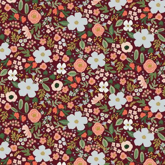 Wild Rose Burgendy Metallic cotton- Rifle Paper Co Garden Party Sold by the Quarter Yard