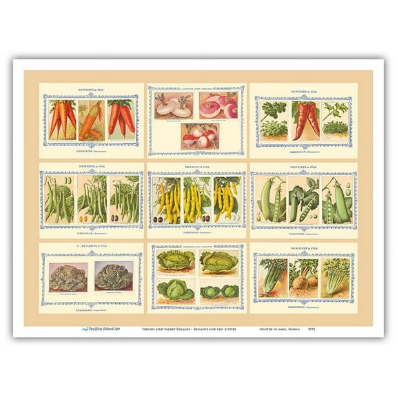 French Seed Packet Collage - Denaiffe and Son - Vintage Seed Packet c.1910s - Master Art Print (Unframed) 9in x 12in