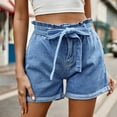 thumbnail image 7 of Xixinqiwan No Boundaries Women's Summer Denim Shorts Casual Self Tie Elastic Waist Straight Leg Jeans with Pockets, 7 of 7