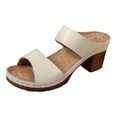 thumbnail image 7 of Women's Platform Heels Open Toe Wedge Sandals Summer Slides Solid Vintage Leather Comfy Casual Dress Pumps Shoes Beige Size 6.5, 7 of 7