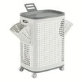 thumbnail image 3 of Heavy-Duty 2-Tier Rolling Laundry Basket with Wheels, Space-Saving Hamper with Open Grid Design for Bathroom, Dorm, Bedroom & Travel, 3 of 7
