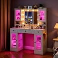 thumbnail image 4 of 43" Large Vanity Desk with Mirror and Lights, Makeup Vanity with 4 RGB Storage Cabinets & 4 Drawers, Power Outlet, 3 Color Lighting Modes, Adjustable Brightness for Bedroom, White, 4 of 9