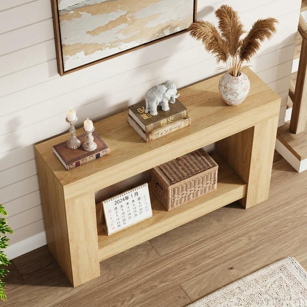 Farmhouse Console Table for Living Room, 47" Long Entryway Table with 2-Tier Storage, Sofa Table for Hallway, Entry Table for Entrance, Easy Assembly