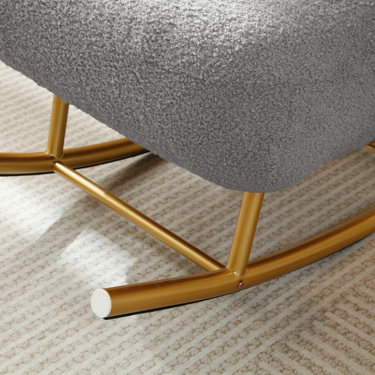 Sherpa Rocking Chair with Footstool Rocking Armchair with Metal Base Accent Upholstered Armchair with High Backrest and Armrest Single Sofa with