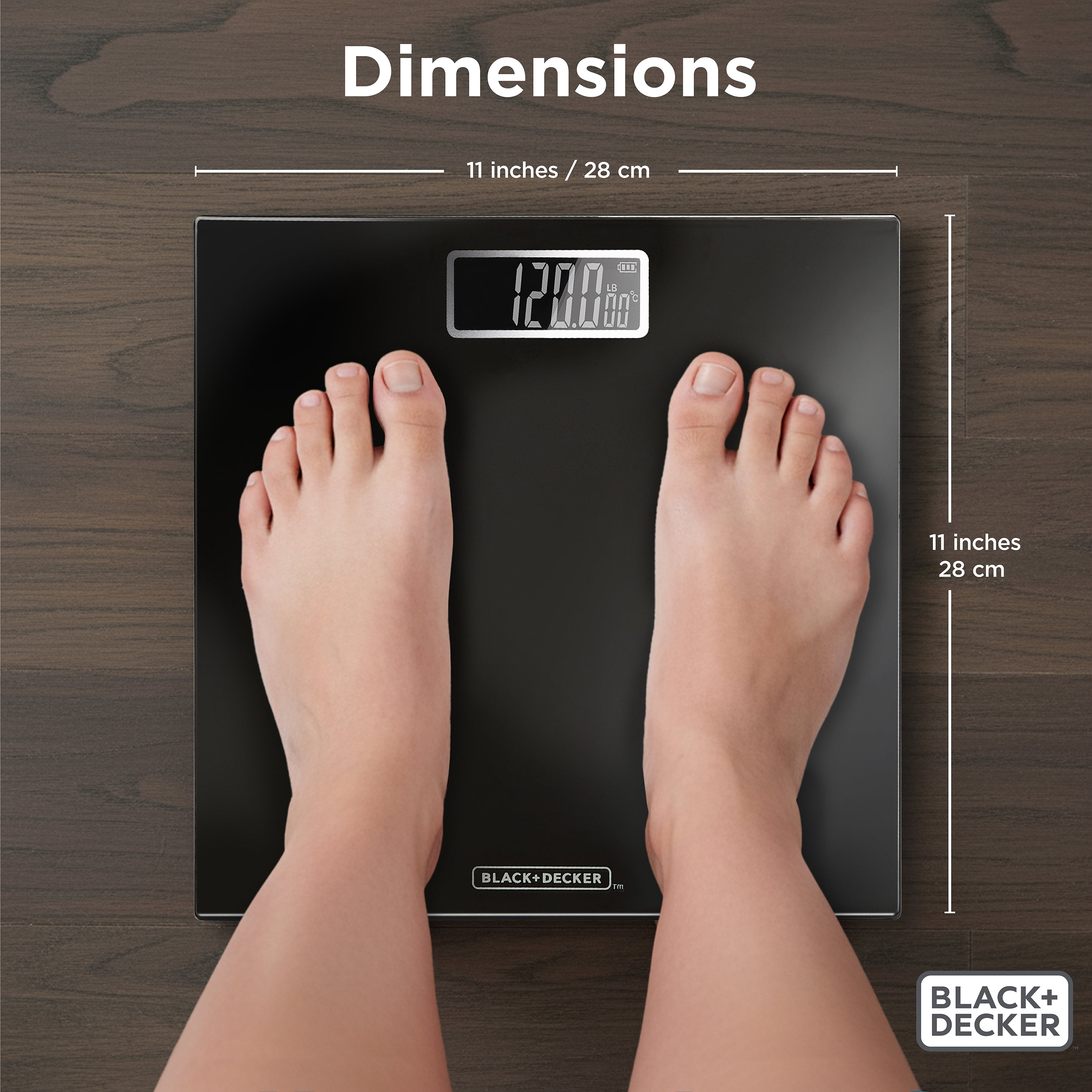 BLACK+DECKER Digital Body Weight Scale, Accurate Weight Measurements, LCD Display, Tempered Glass, Non-Slip, Black