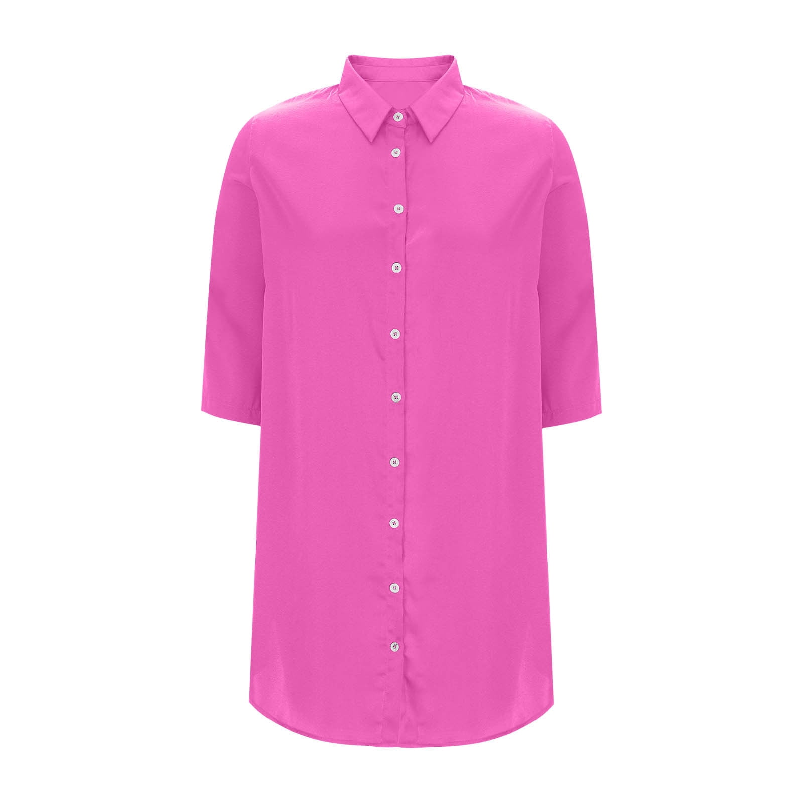 JGGSPWM Women's Casual Button Down Maxi Shirt Dress 3/4 Sleeve Solid Turn Down Collar Shirt Tunic Long Dress Pink XL