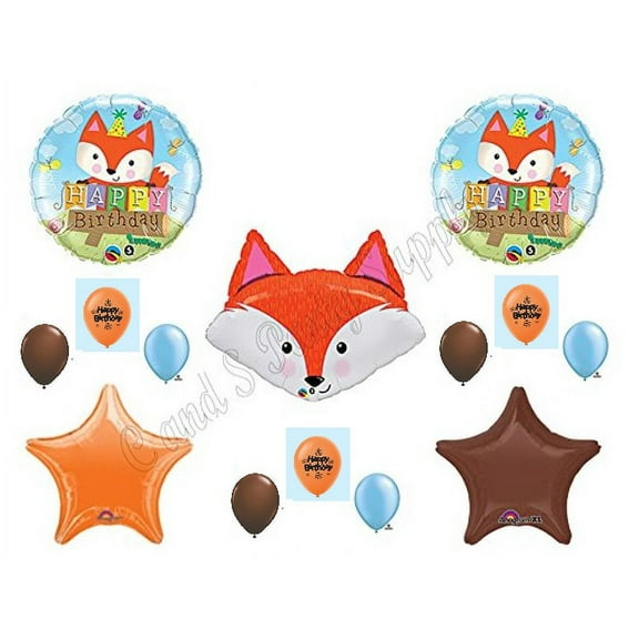 FOX HAPPY BIRTHDAY Balloons Decoration Supplies Forrest Animals Woodland Friends