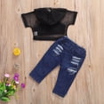 thumbnail image 3 of Bagilaanoe 3pcs Toddler Baby Girl Long Pants Set Sling Crop Tops + Short Sleeve Mesh Hoodie + Ripped Jeans Denim Trousers 1T 2T 3T 4T 5T 6T Kids Casual Outfits, 3 of 6
