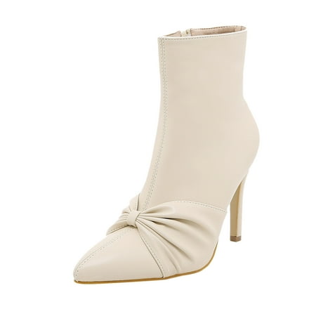 KBKYBUYZ Women s Shoes Stylish Solid Color Minimalistic Comfortable Pleated Bow Design High Heel Fine Heels Boots