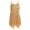 thumbnail image 3 of IDOPIP Kids Girls 1920s Flapper Dress Tassels Sequins Fringe Latin Dance Dress 1920s Gatsby Halloween Party Ballroom Dance Costumes 10-11 Years Gold, 3 of 7