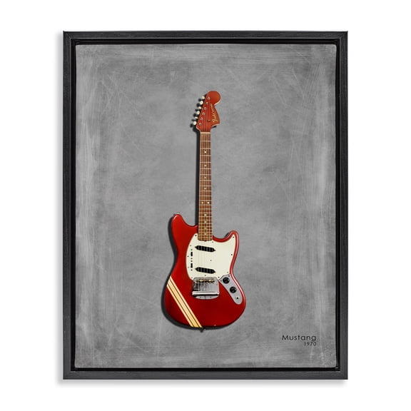Stupell Industries Red Guitar on Grey Music Painting Black Floater Framed Canvas Art Print Wall Art, 17 x 21