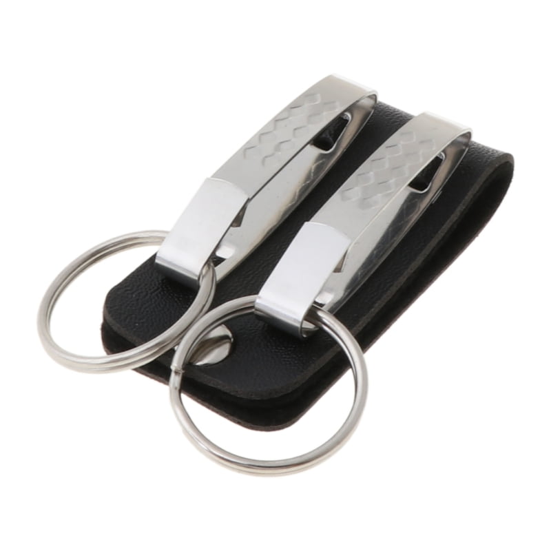 Brown Mini Stoned Oil Leather HK Belt Clip Keychain Key Holder 