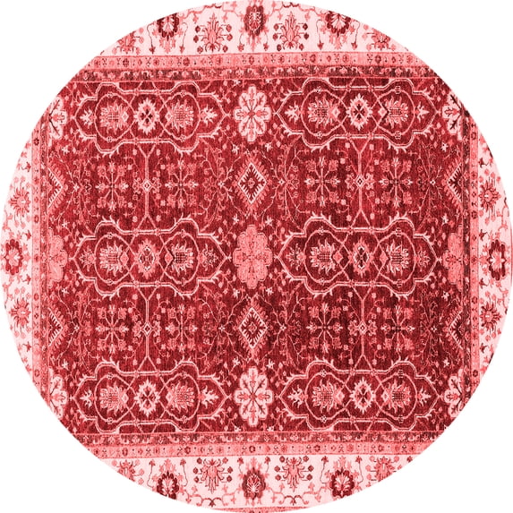 Ahgly Company Machine Washable Indoor Round Oriental Red Modern Area Rugs, 6' Round