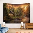 thumbnail image 3 of Tapiz para colgar en la pared, cabaña en el bosque, vista al lago, puesta de sol, 150 x 130 cm, 3 of 3