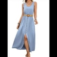 thumbnail image 1 of Vestidos de Verano para Mujer 2025, Sin Mangas, Abotonados, Cintura Baja, Informales, Corte A, Vestido Midi, Vestido de Verano, Azul , L, 1 of 7