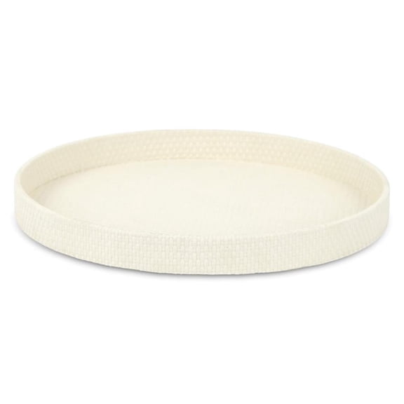 Pemberly Row 14.5" Weave Pattern Round Serving Tray in White Matte