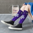 thumbnail image 5 of Gaeub Dark Purple Snowflakes Printed Design Socks Stretchy High Tube Socks for Men Women Teens , Softball Soccer Socks for Hiking, Sport, 5 of 6