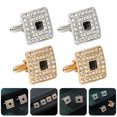 thumbnail image 3 of 2 Pairs Square Rhinestones Cufflink Nails Men's Shirt Button Trendy Jewelry, 3 of 6