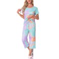 thumbnail image 2 of Conjunto de pijama para mujer INSPIRE CHIC, tie dye, de manga corta, pantalones capri con bolsillos, color naranja, 2 of 6