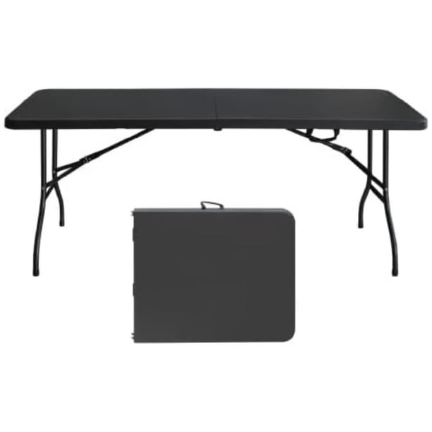 Qinaqin PeakPursuit 6FT Portátil Folding Mesa con cm de Alturaandle Resistente Plástico Altura Ajustable Anchoaterproof Easy to Clean 300LBS Capacity Plegable para Indoor & Outdoor Use Negro