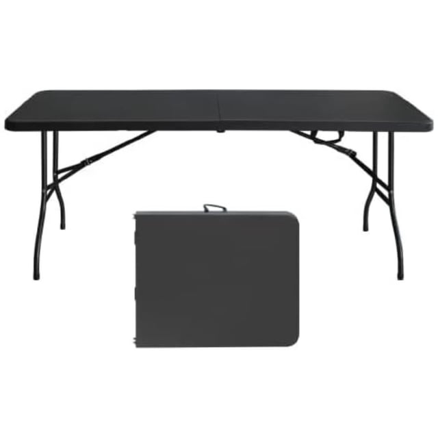 Bingirl PeakPursuit Table Pliante Portable de 6 Pi avec Poignée : Plastique Robuste, Hauteur Ajustable, Imperméable, Facile à Nettoyer, Capacité de 300 Lb, Pliable pour Usage Intérieur et Extérieur - Noir