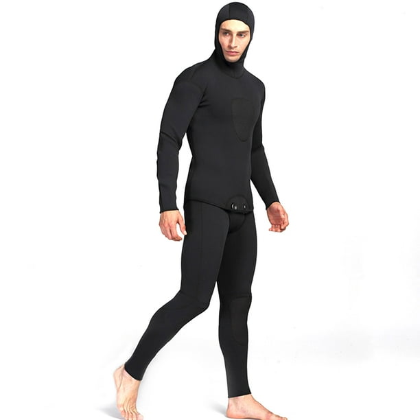 Men s Two Piece Wetsuit Waterproof 3mm Neoprene Long Johns and Jacket with Hood Full Body Swimwear for Snorkeling Swimming Spearfishing Size M