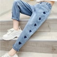 thumbnail image 7 of Teen Girls Wide Leg Jeans Baggy Heart Embroidery Elastic High Waist Denim Pants Vintage Y2k Streetwear Teen Clothes Jeans with Bows, 7 of 7