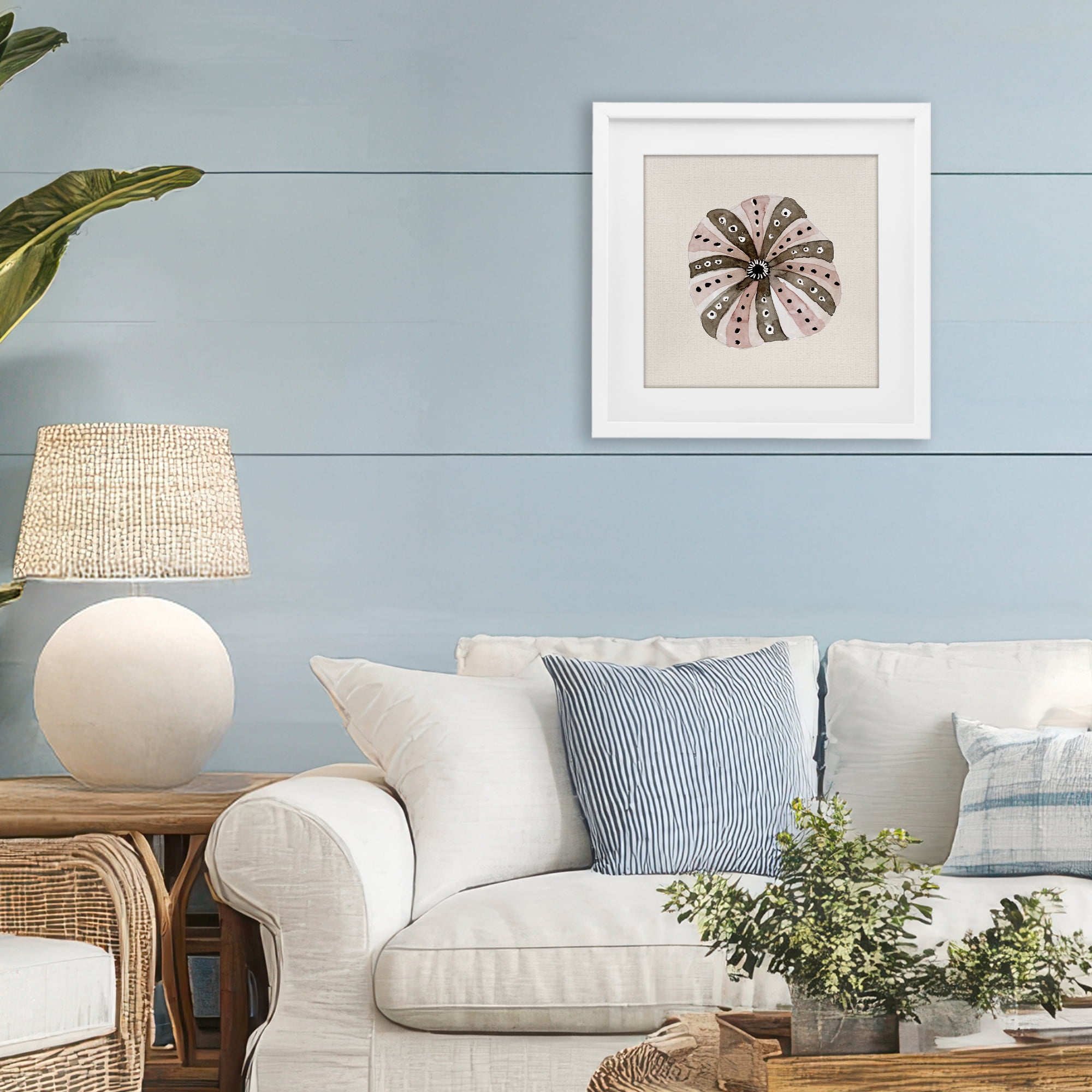 Stupell Industries Taupe Striped Sea Urchin White Framed Print Under Glass, design by Lanie Loreth
