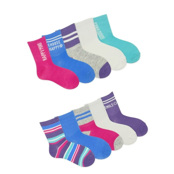 Wonder Nation Girls Mid-Crew Vibes Socks, 10-Pack, Sizes S-L
