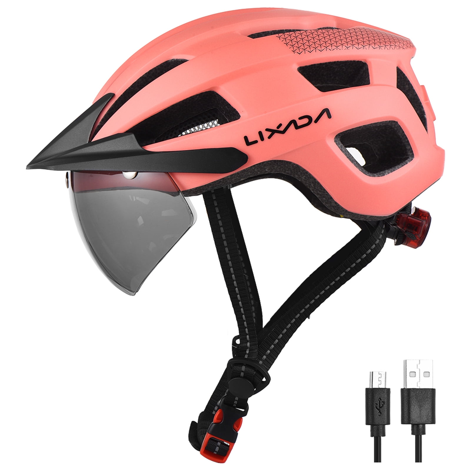 Helmet Bike Helmet With Windshield And Sun Visor  Rechargeable Tail Light   Adjustable  Helmet For Safety And