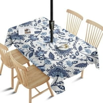 Outdoor Waterproof Tablecloth with Umbrella Hole and Zipper,Boho Style Vintage Rectangle Reusable Durable Decor Table Cover for Party Picnic Patio 60×84 Inch