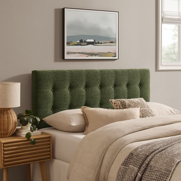 Emily Fabric Upholstered Queen Size Headboard in Foliage
