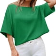 thumbnail image 2 of Half Sleeve Solid Color Women Casual Oversize Knit Pullover Sweater, 2 of 6