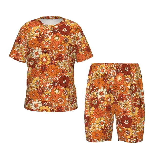 Balery Hippie Flower Conjunto de Pijama Infantil de Manga Corta con Estampado – Ropa de Dormir de Algodón Suave-X-Large