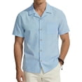 thumbnail image 2 of VBVC Men's Cotton-Linen Cuban Collar Shirt,Summer Short Sleeve Button Down Beach Top For Men,Sky Blue,S-3XL, 2 of 7