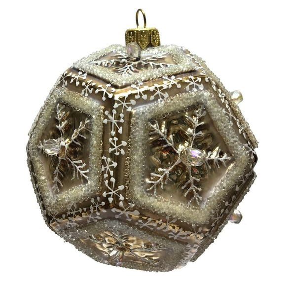 Pinnacle Peak Trading Brown Beaded Snowflake Dodecahedron Ball Polish Glass Christmas Tree Ornament