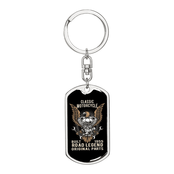 Road Legend Biker Stainless Steel or 18k Gold Premium Swivel Dog Tag Keychain