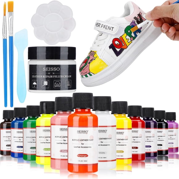 Kit de reparación de vinilos para cuero SEISSO con 12 pinturas acrílicas para cuero