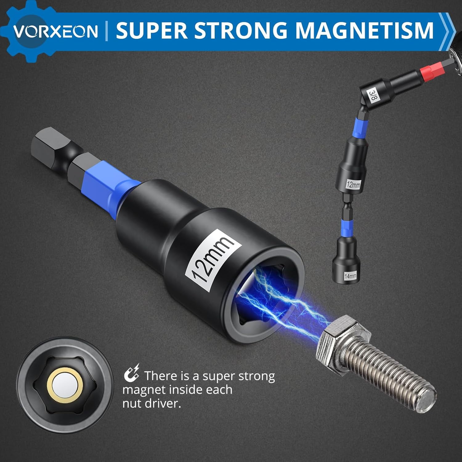 Magnetic Nut Driver Set Metric and SAE Length 65 mm, 23 PCS Impact Drill Driver Bit Set With Socket And Wrenche Adapters, Quick Release Extention, 6 mm to 14 mm And 1/4" to 9/16 "